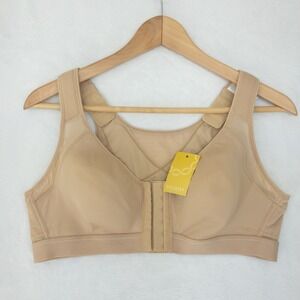 Delimira Front Close Bra Womens 38B Beige Posture Support Wire Free Adjustable